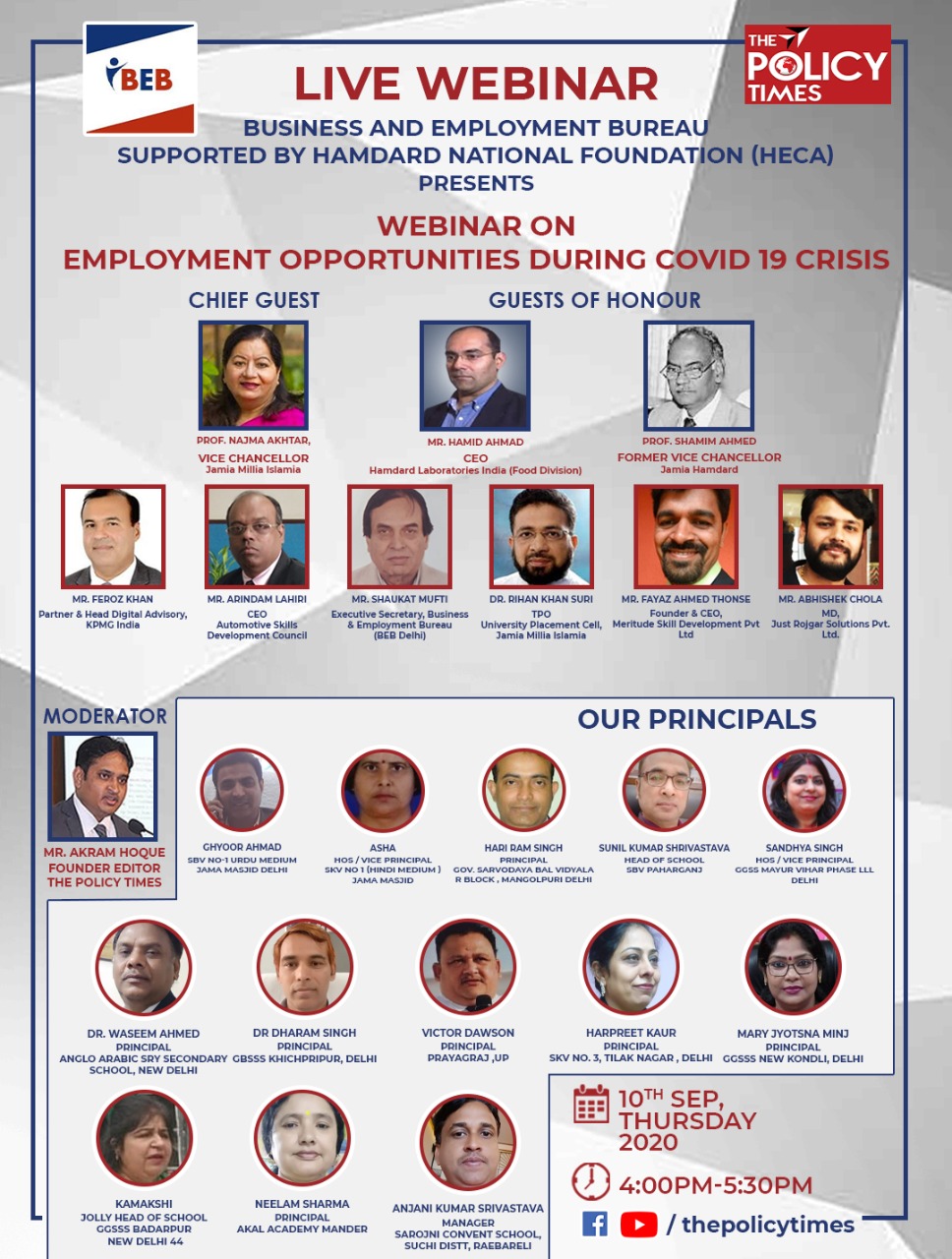 Webinar on Employment Opportunities During COVID -19 during 4pm - 5:30pm on Thursday , 10th Sept 2020