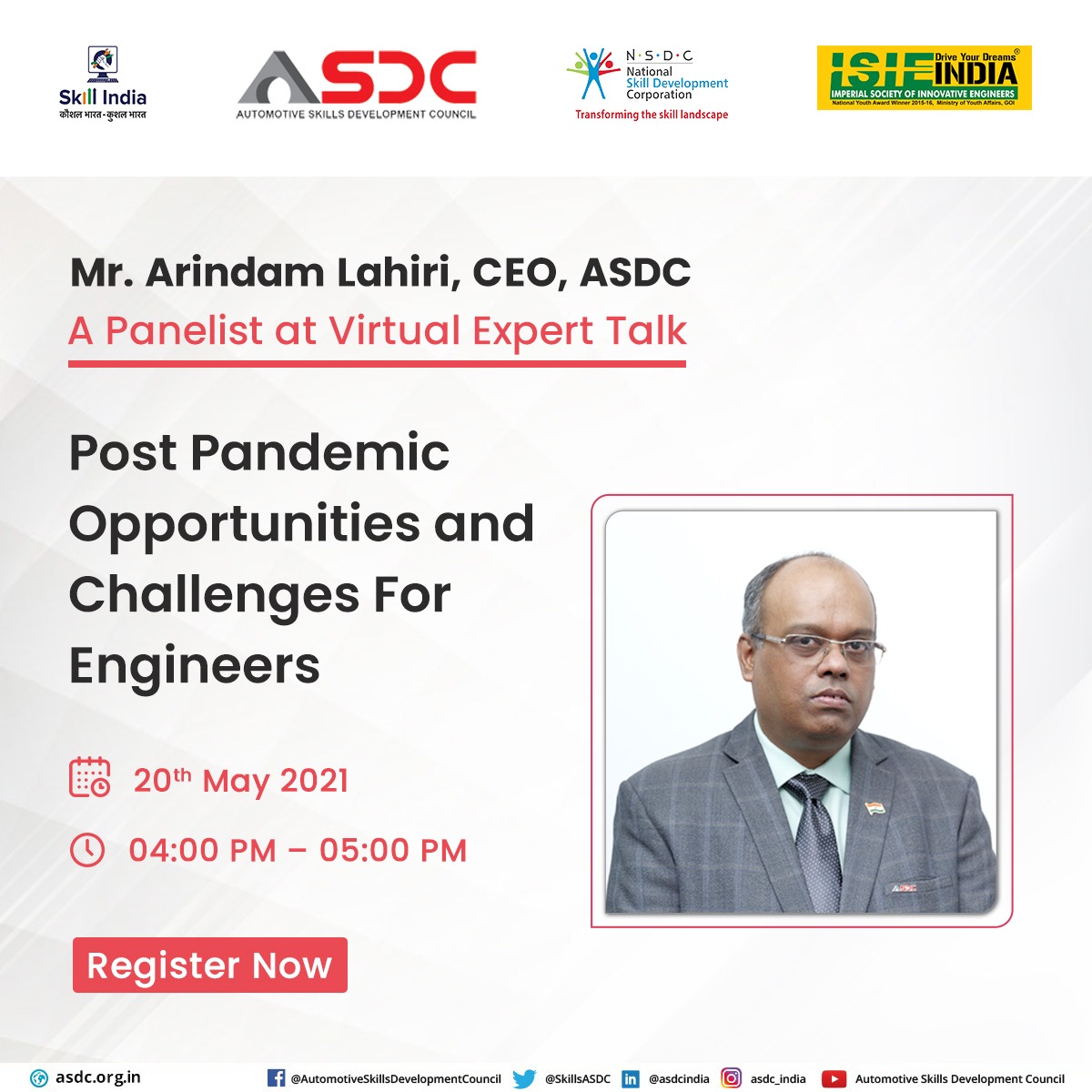 Here’s an exclusive opportunity for final Year engineering students to interact live with Mr. Arindam Lahiri, CEO, ASDC