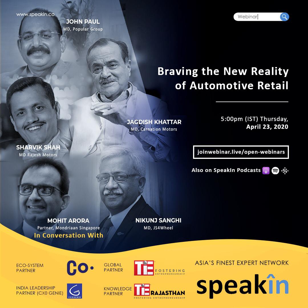 Join the stalwarts of the Automotive Industry in a spirited discussion on  23rd April  Time: 5:00 PM